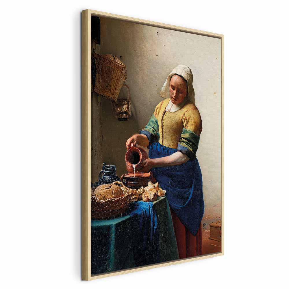 Jan Vermeer Malkepigen - billede på lærred - 40 x 60 cm - I en naturlig træramme billede