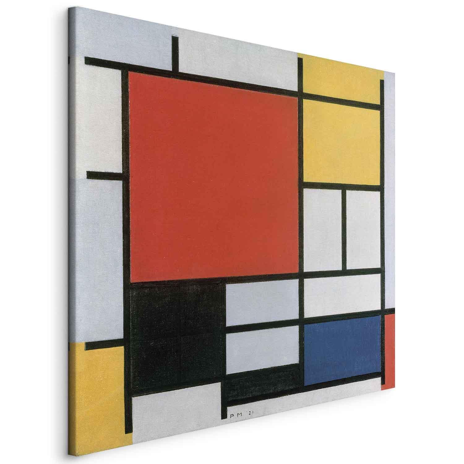 Piet Mondrian billede på lærred - Komposition med rød, gul, blå og sort