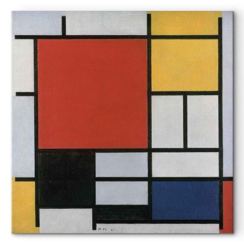 Piet Mondrian billede på lærred - Komposition med rød, gul, blå og sort