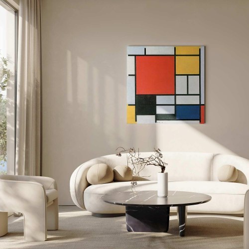 Piet Mondrian billede på lærred - Komposition med rød, gul, blå og sort