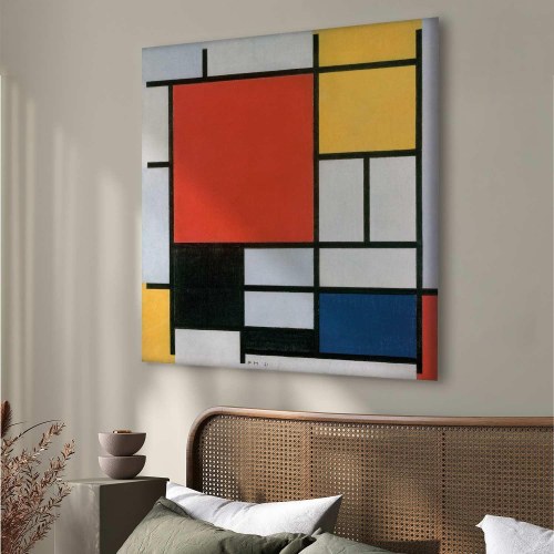 Piet Mondrian billede på lærred - Komposition med rød, gul, blå og sort