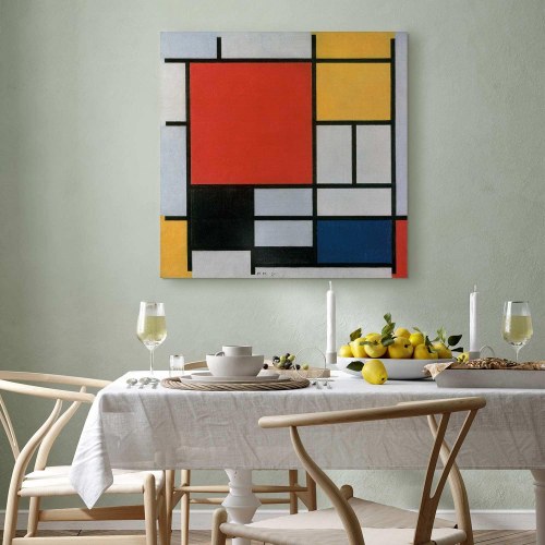 Piet Mondrian billede på lærred - Komposition med rød, gul, blå og sort
