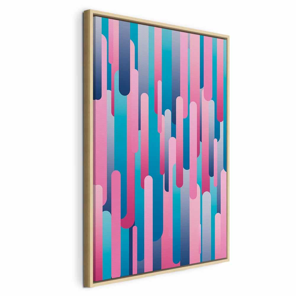 Abstrakt billede på lærred - Farverige stempler (1 del), lodret vægdekoration - 60 x 90 cm - I en naturlig træramme