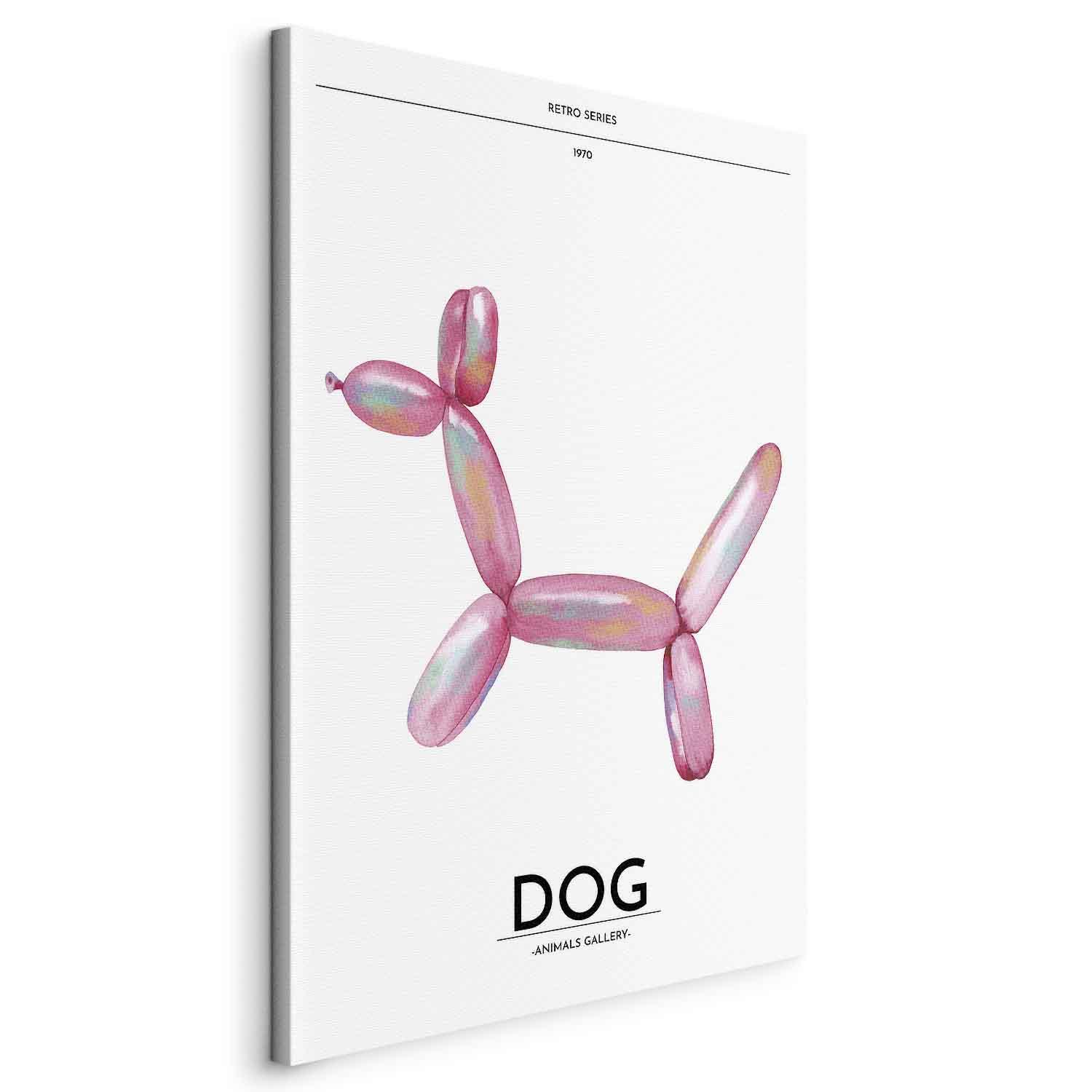 Billede på lærred - Holo-Dog - farverig hund i retrostil, abstrakt vægdekoration - 20 x 30 cm - På italiensk lærred