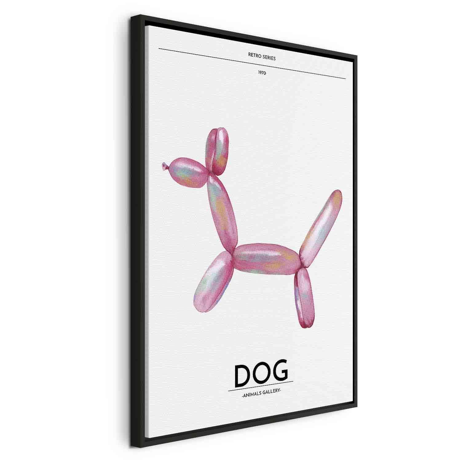 Billede på lærred - Holo-Dog - farverig hund i retrostil, abstrakt vægdekoration - 80 x 120 cm - I en sort træramme