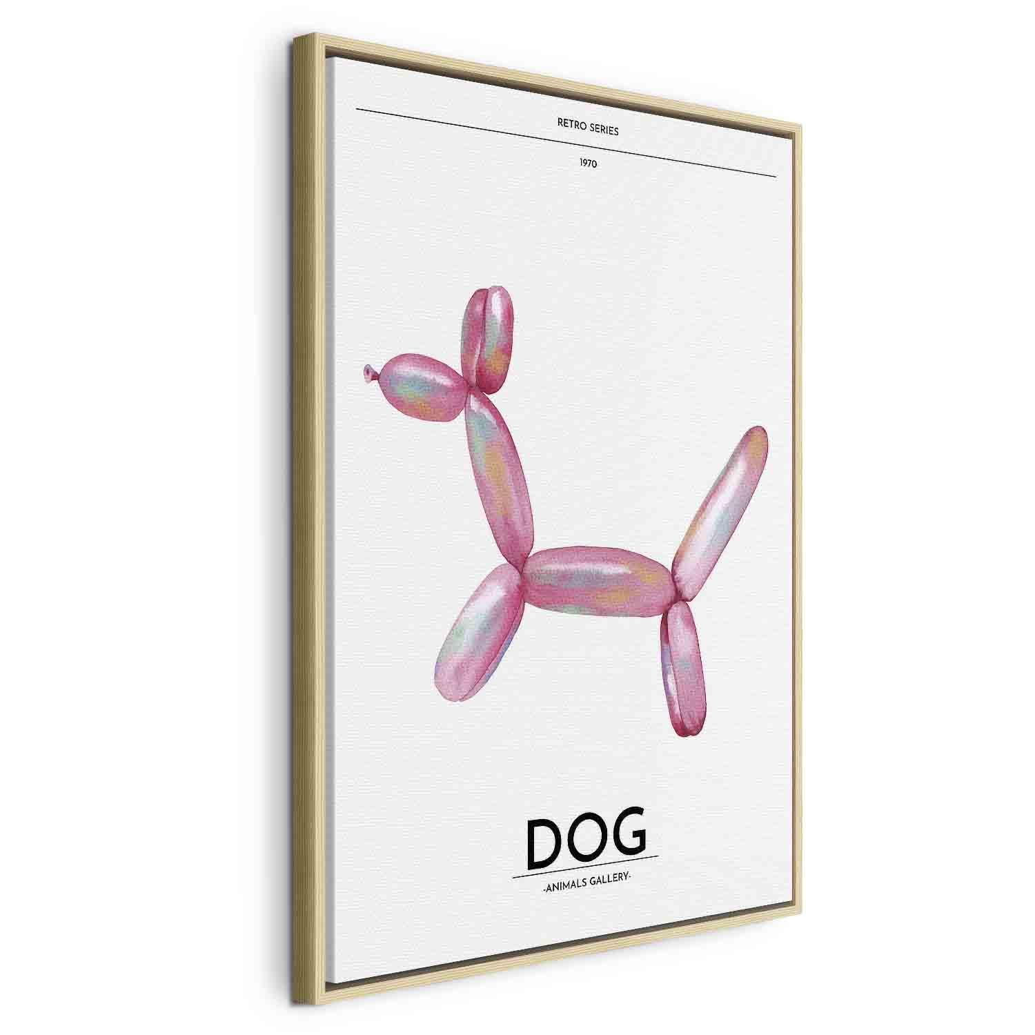 Billede på lærred - Holo-Dog - farverig hund i retrostil, abstrakt vægdekoration - 80 x 120 cm - I en naturlig træramme