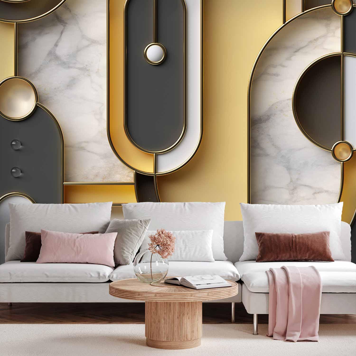 Fototapet med geometrisk guld-marmor mønster - 500 x 350 cm - Standard