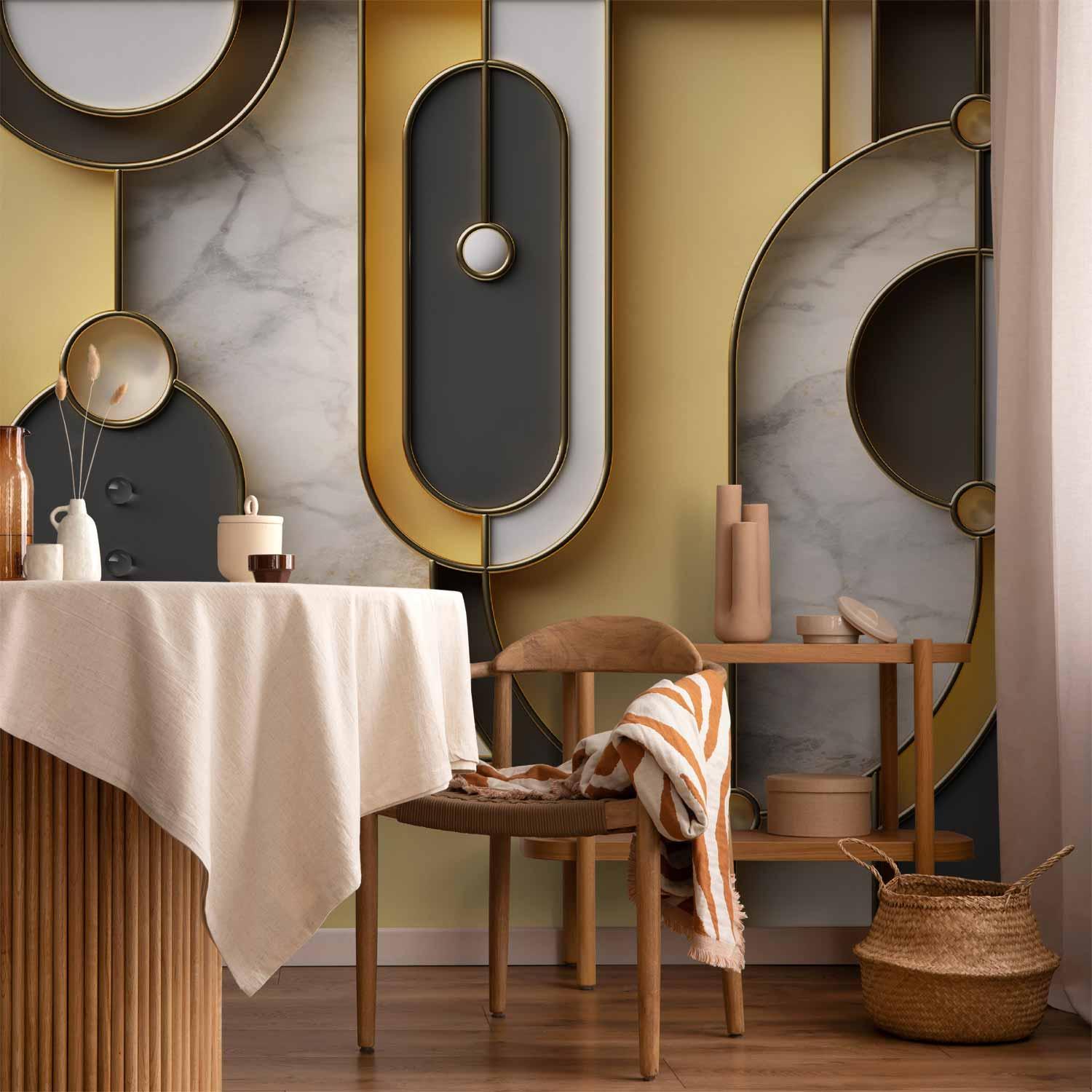 Fototapet med geometrisk guld-marmor mønster - 500 x 350 cm - Vandtæt