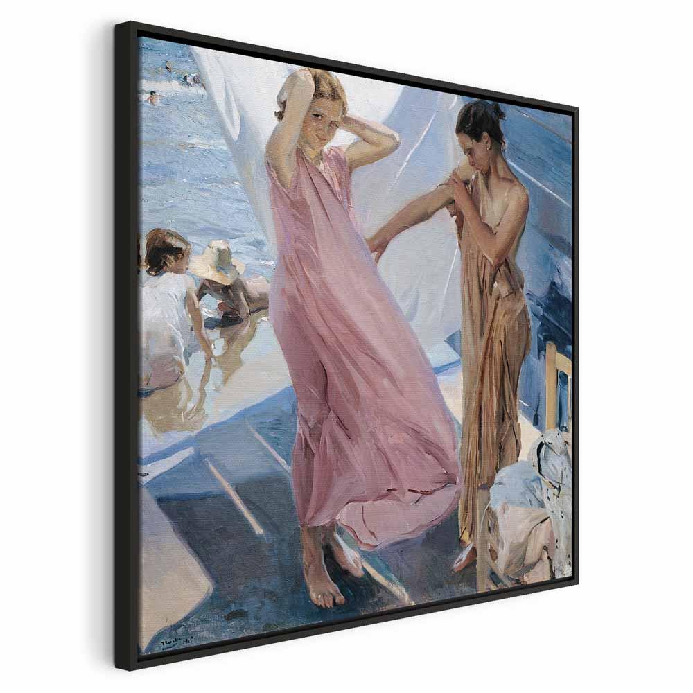 Joaquín Sorolla y Bastida lærredsbillede - Efter badet, Valencia - 60 x 60 cm - I en sort træramme billede