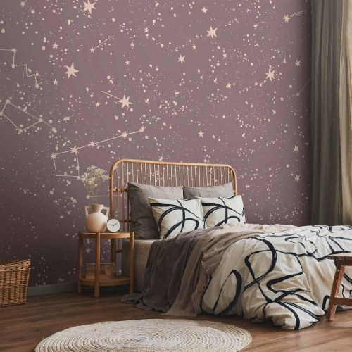 Fototapet Night Sky - stjernehimmel med kunstneriske stjernebilleder i pastelfarver