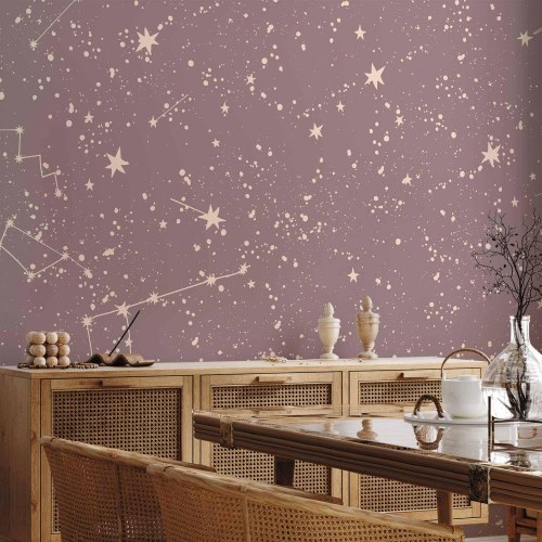 Fototapet Night Sky - stjernehimmel med kunstneriske stjernebilleder i pastelfarver