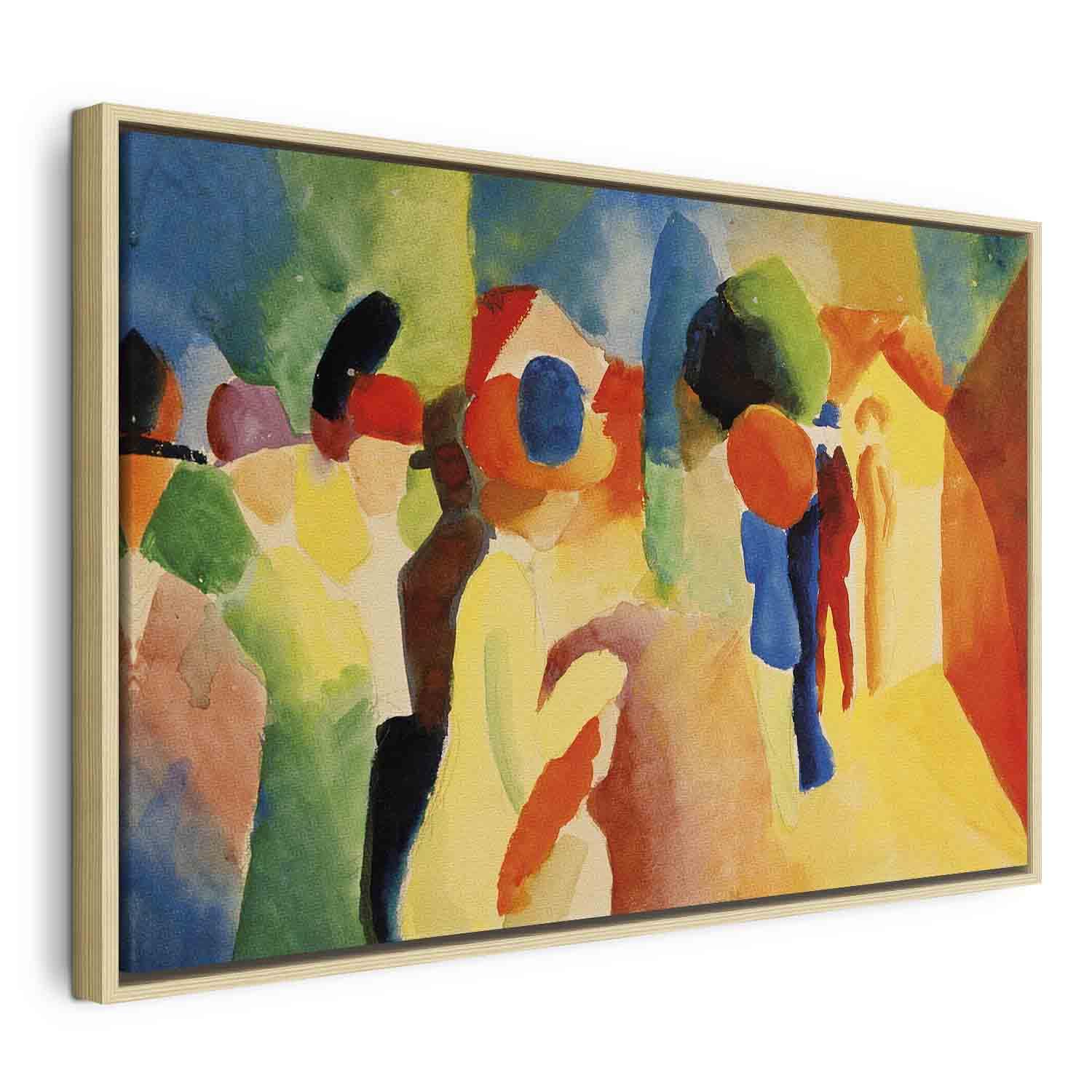 August Macke billede på lærred - Med en gul jakke - 120 x 80 cm - I en naturlig træramme billede