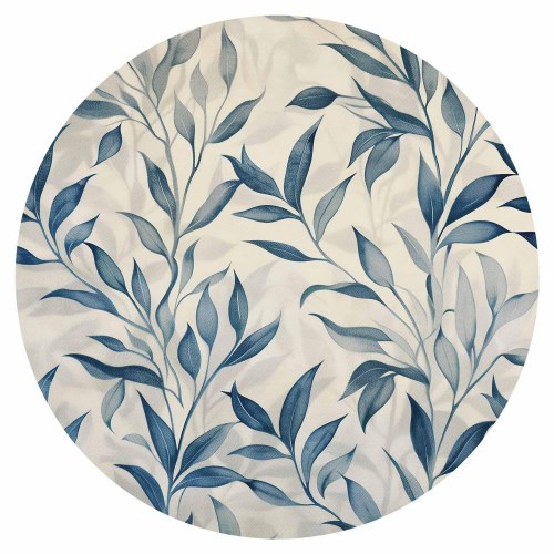 Rundt fototapet med botanisk motiv og blå blade