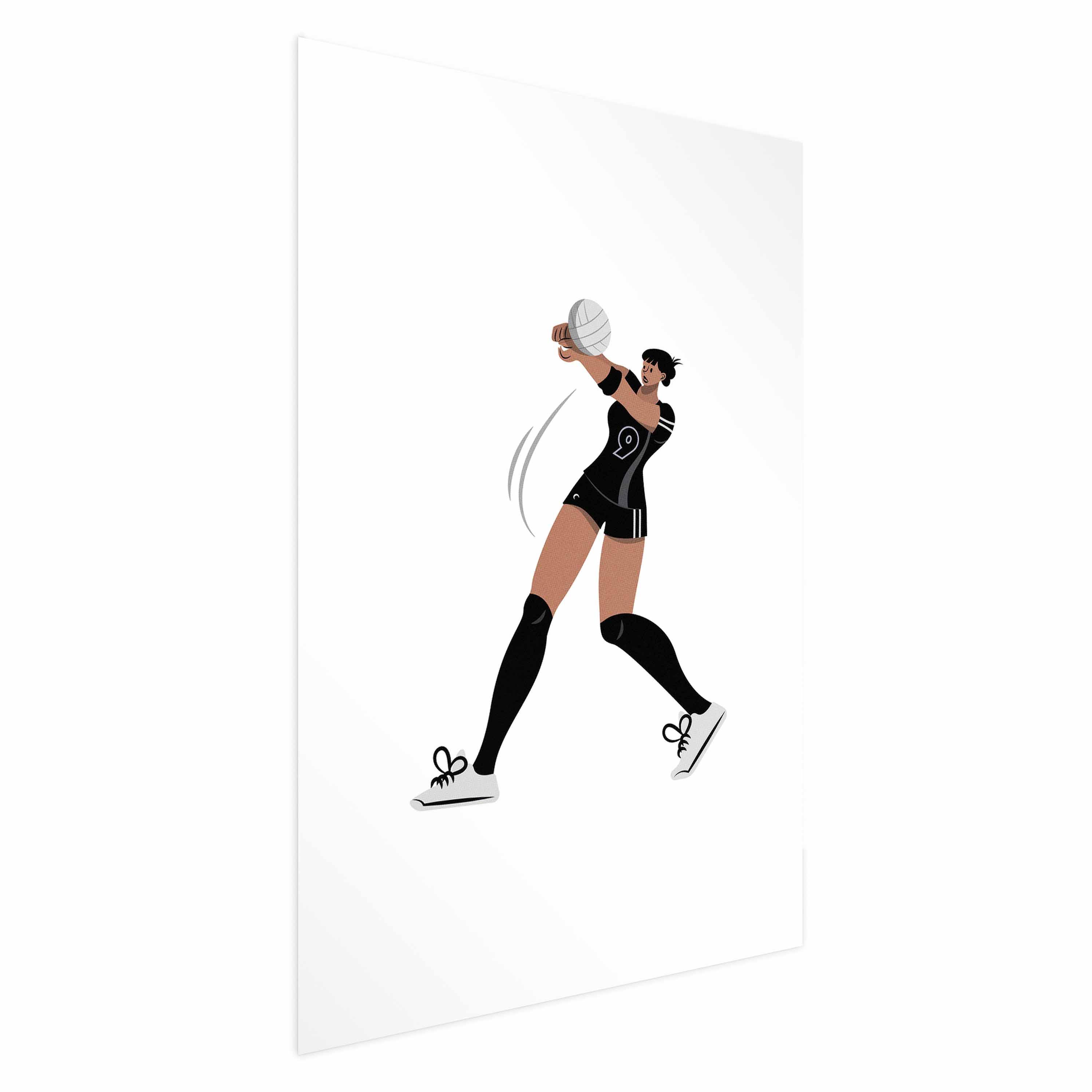 Plakat med illustration af kvindelig volleyballspiller - vægdekoration med sportsmotiv - 60 x 90 cm - Uden ramme