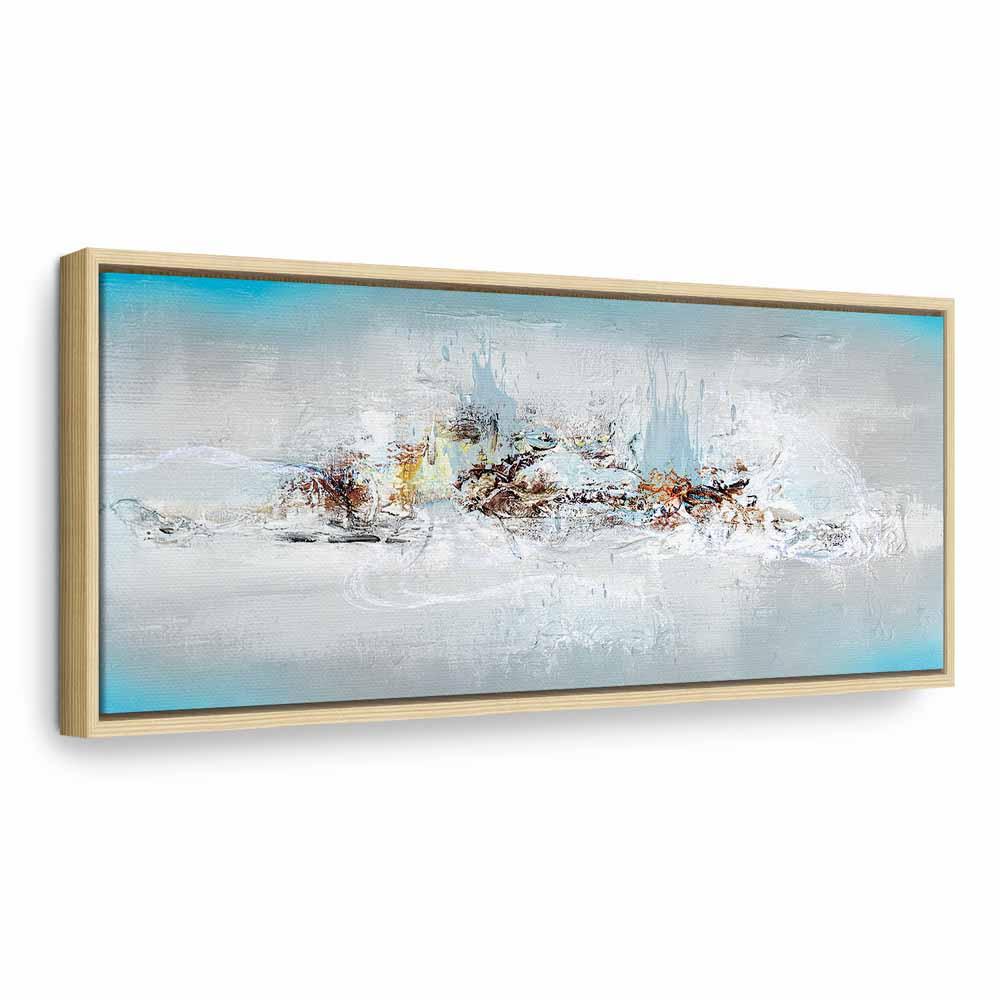Lærredsbillede - Vinter uden for vinduet 1 del smal, abstrakt vægdekoration - 150 x 50 cm - I en naturlig træramme