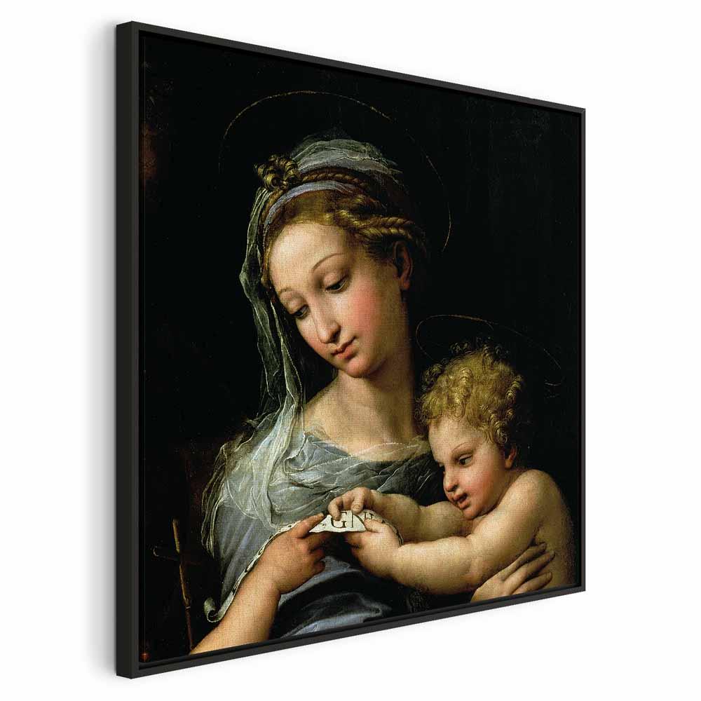 Rafael Santi Jomfruen med Rosen billede på lærred - 40 x 40 cm - I en sort træramme billede