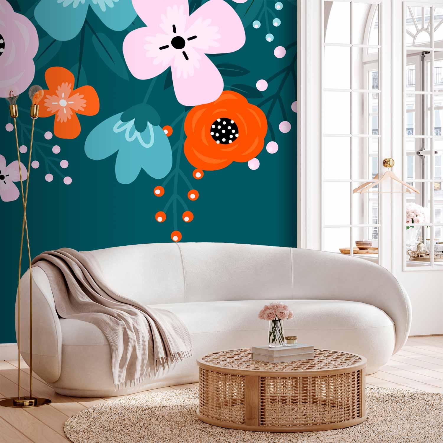 Fototapet Colorful Bloom - blomstret fototapet til væg med farverigt blomstermotiv - 500 x 350 cm - Standard