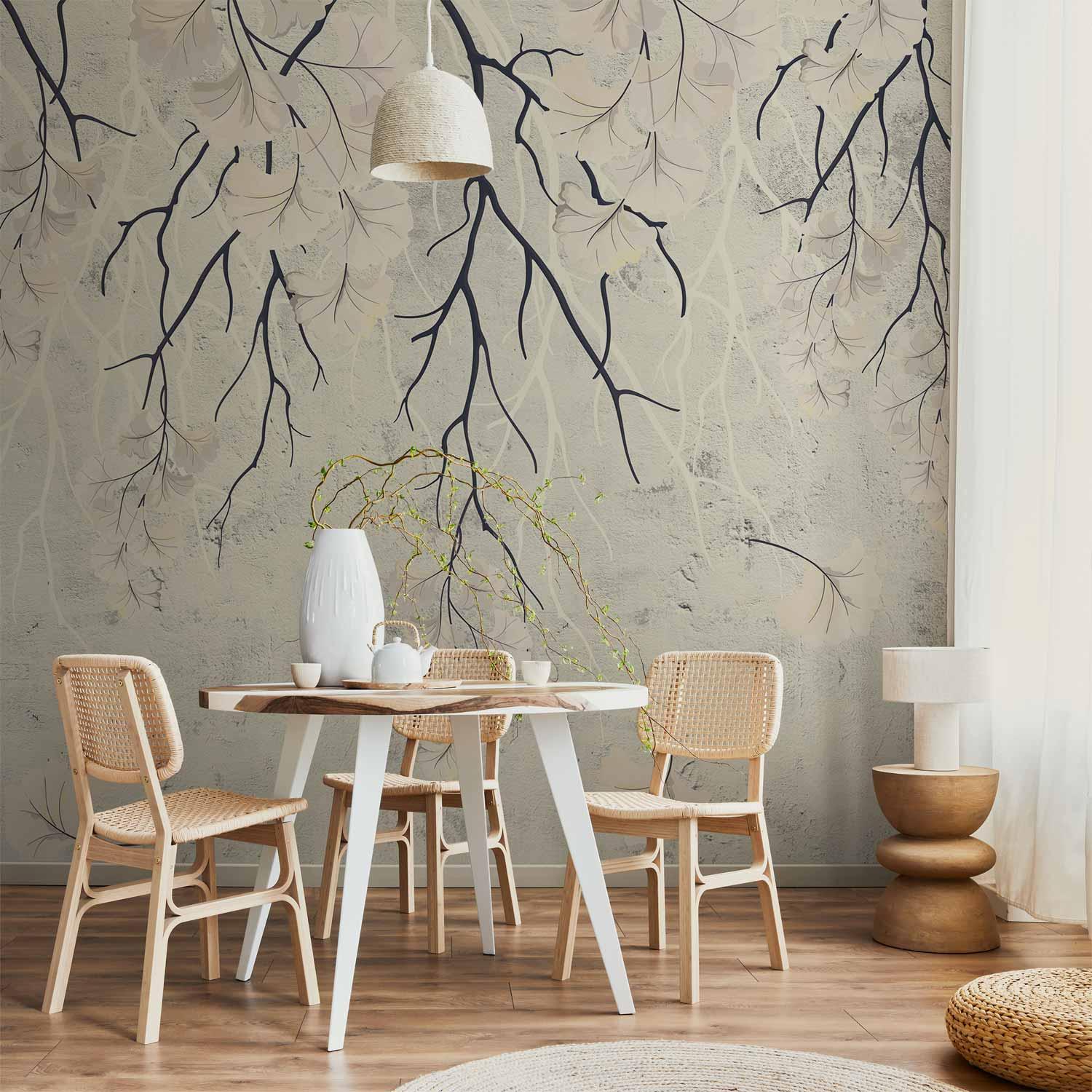 Fototapet Mystiske planter - Anden variant til væg med blomster og grene - 350 x 256 cm - Vandtæt