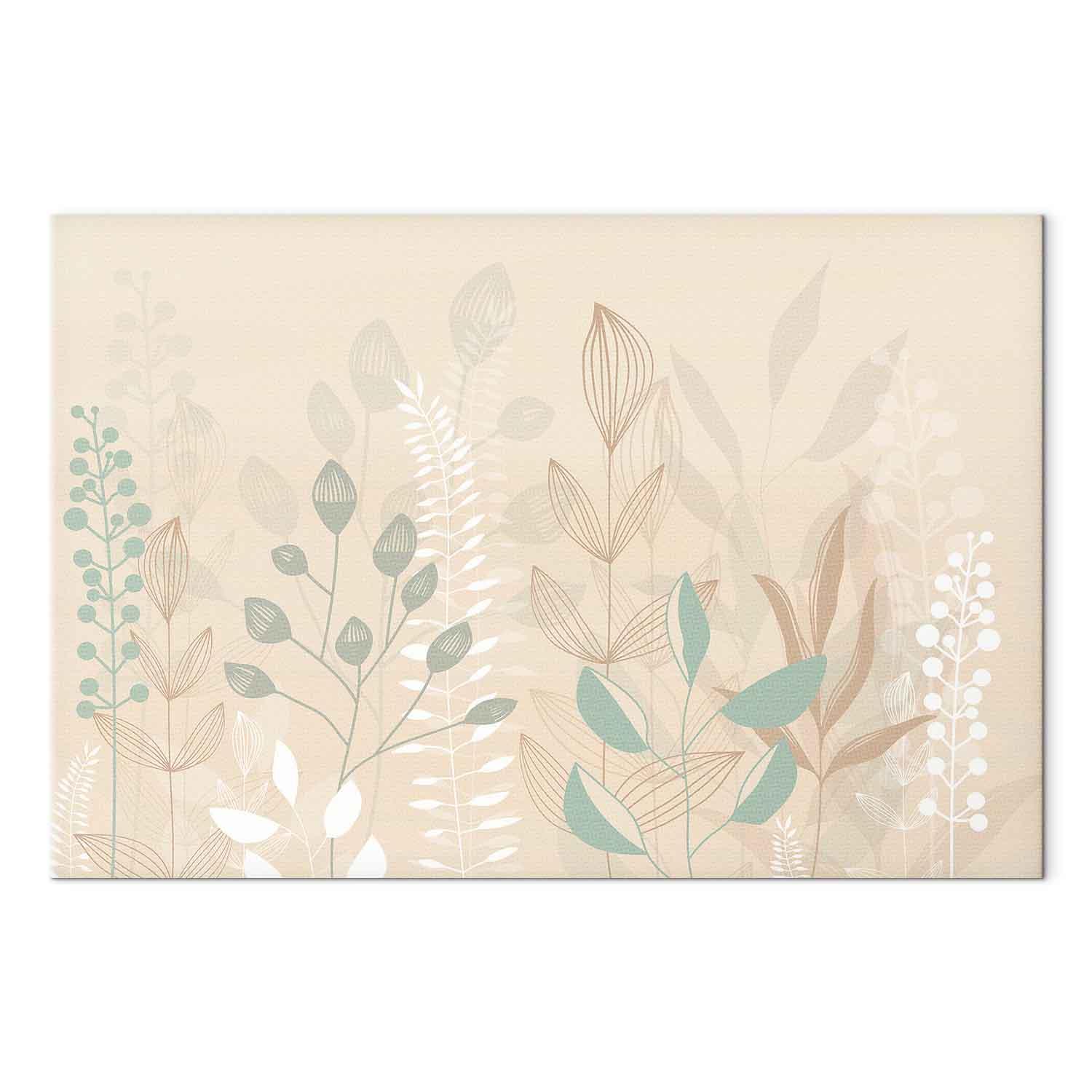 Lærredsbillede Morning in the Meadow med pastelplanter på beige baggrund - 120 x 80 cm - Premium Print billede