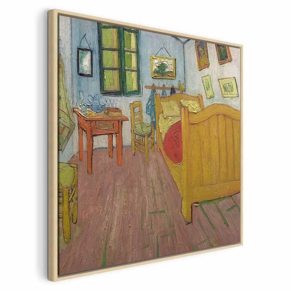 Vincent van Gogh Soveværelset lærredsbillede reproduktion - 40 x 40 cm - I en naturlig træramme