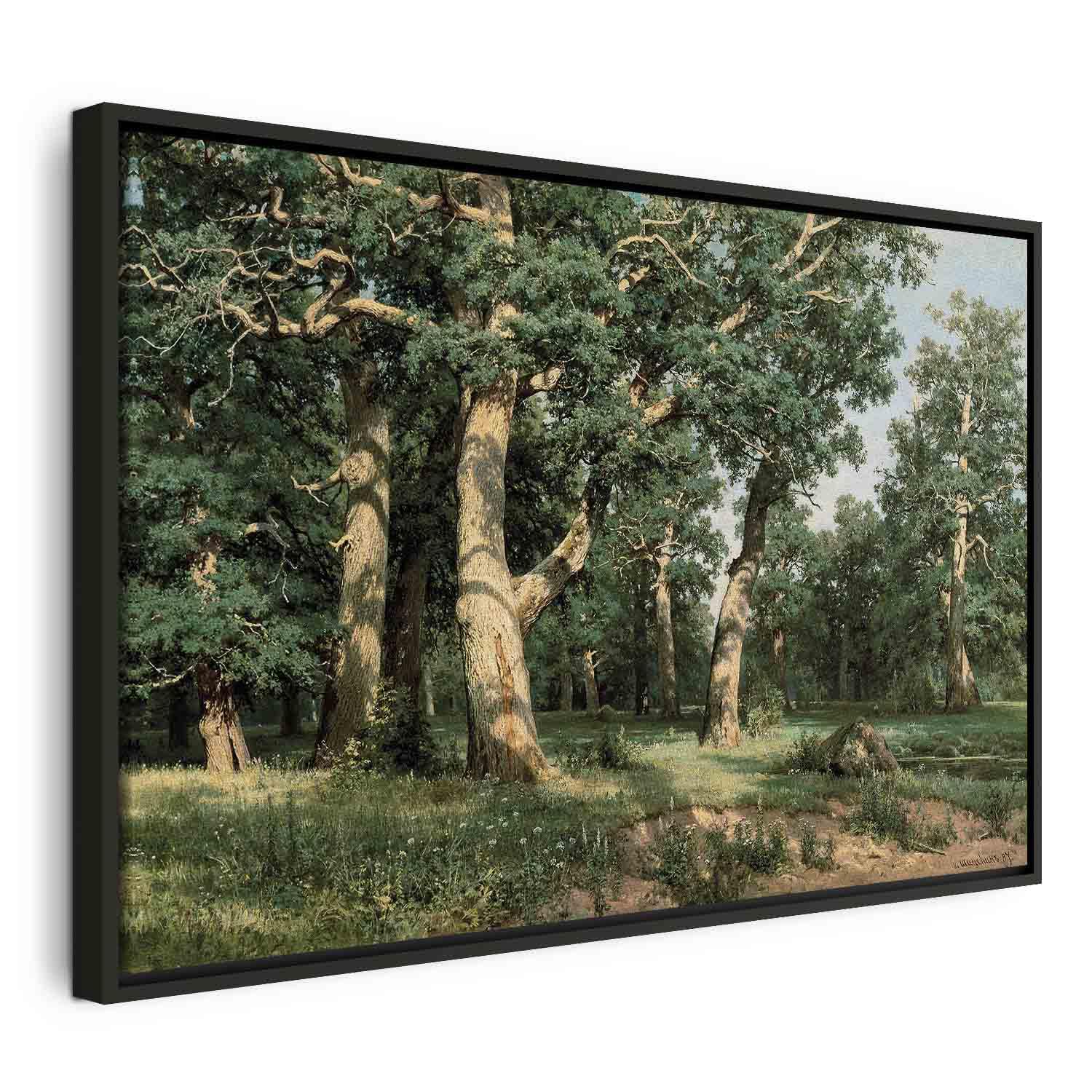 Reproduktion på lærred - Ivan Shishkin Egeskov vægbillede med tryk på kanterne - 120 x 80 cm - I en sort træramme
