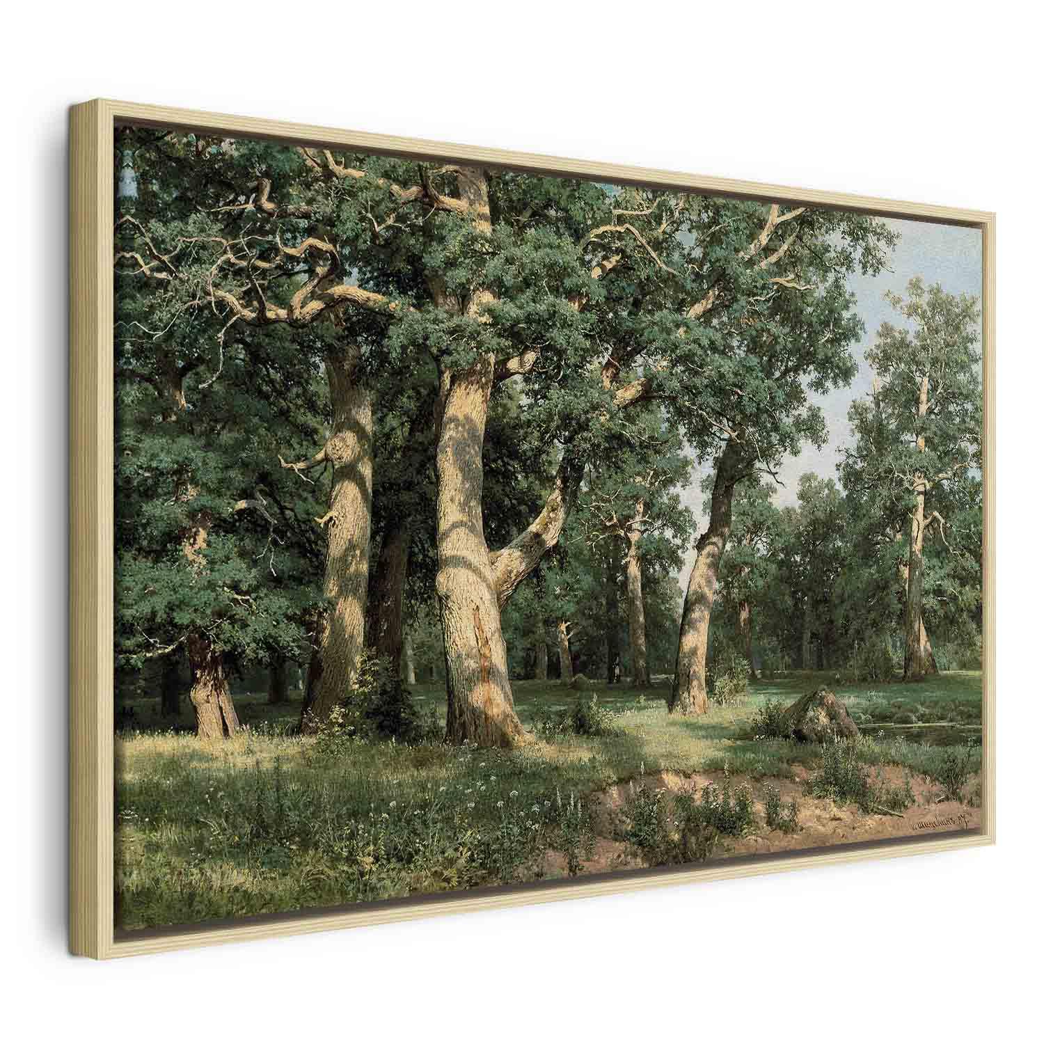 Reproduktion på lærred - Ivan Shishkin Egeskov vægbillede med tryk på kanterne - 120 x 80 cm - I en naturlig træramme