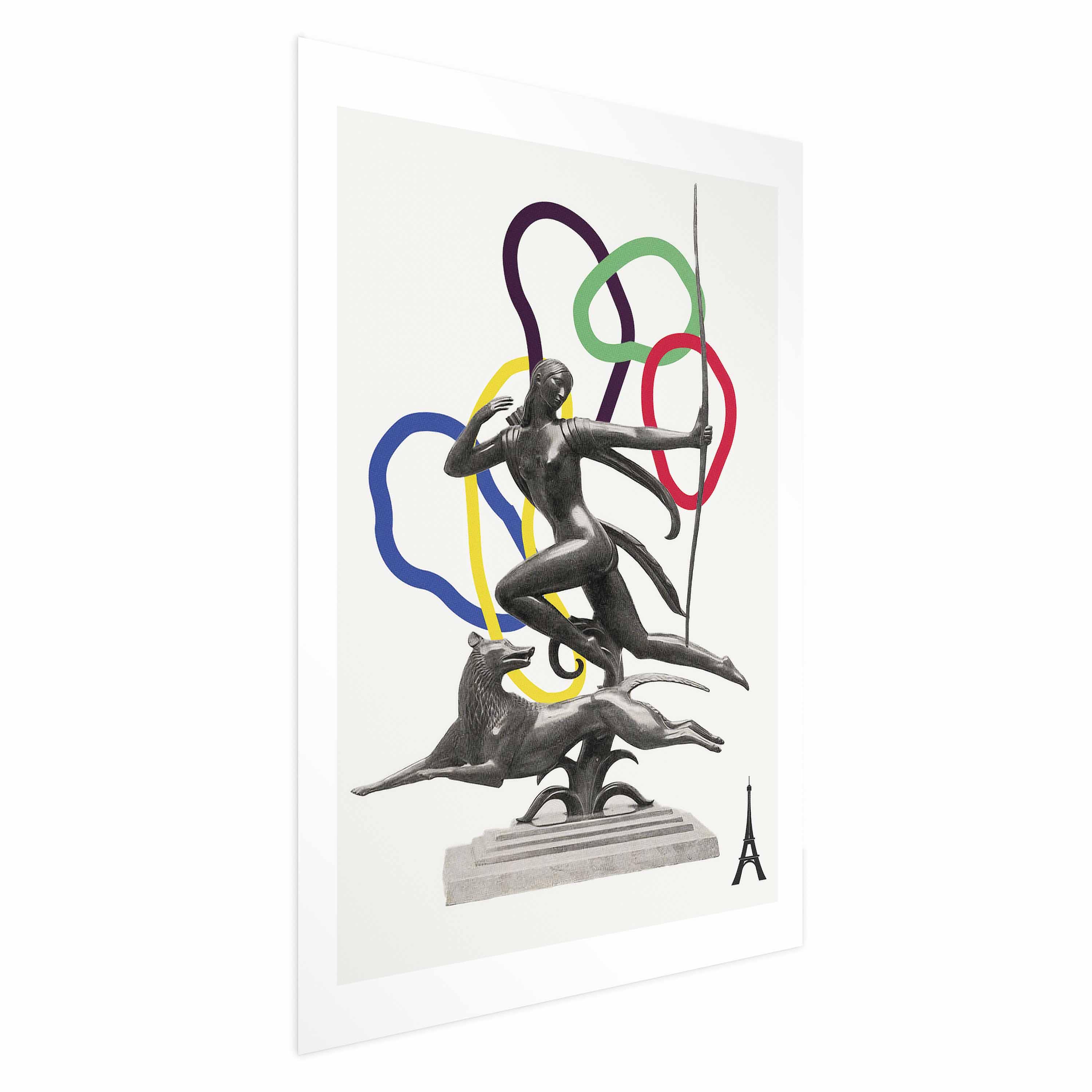 Abstrakt plakat - Collagegrafik med kvinde der skyder med bue - 60 x 90 cm - Uden ramme