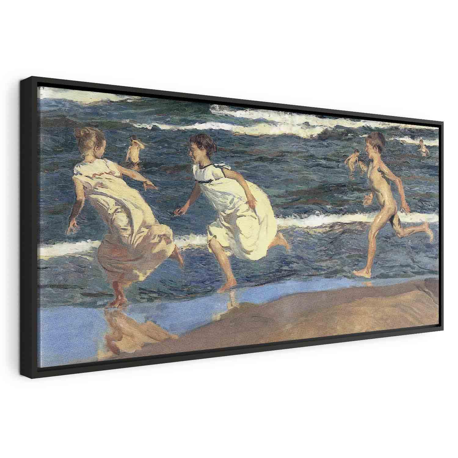 Joaquín Sorolla y Bastida lærredsbillede - Løb langs stranden - 120 x 60 cm - I en sort træramme billede