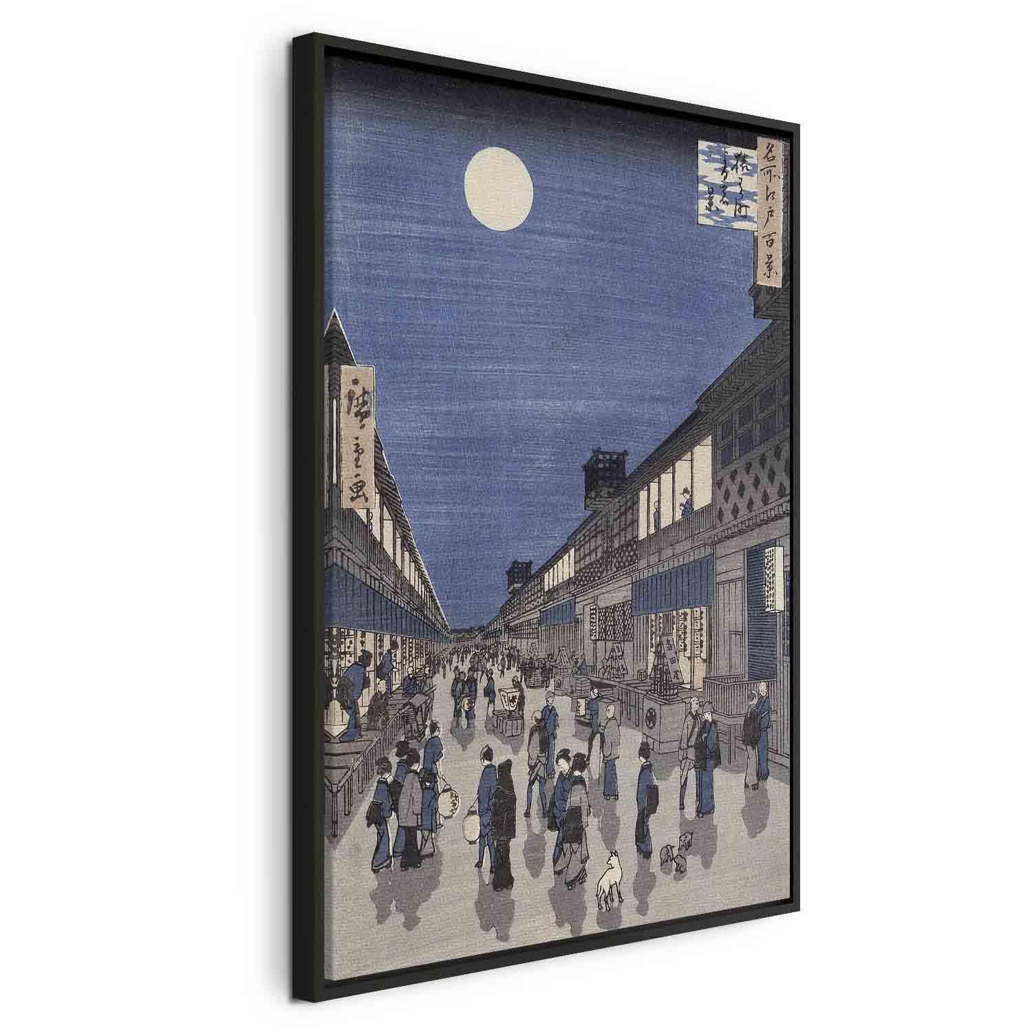 Utagawa Hiroshige lærredsbillede - Natteudsigt over Saruwaka-gaden - 80 x 120 cm - I en sort træramme