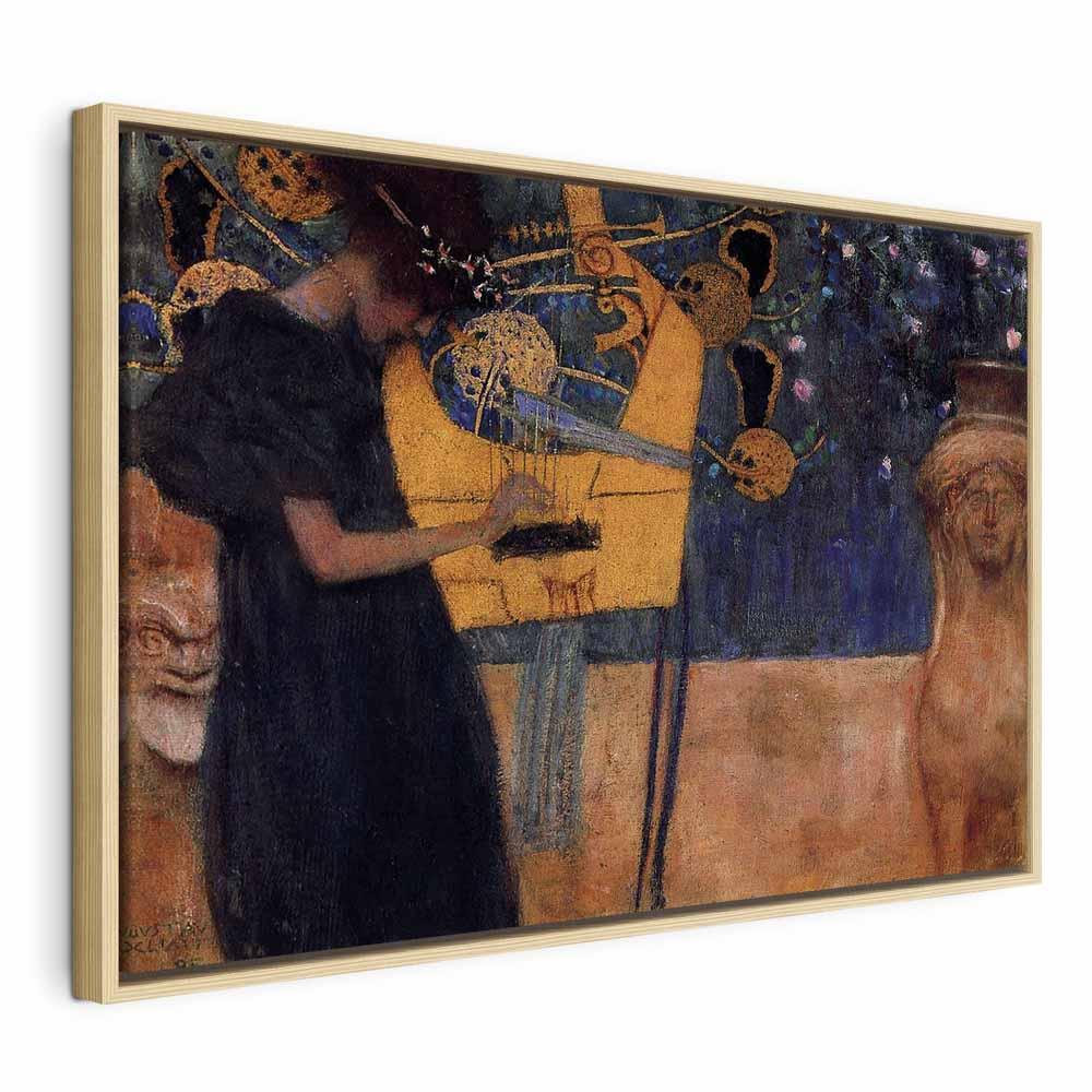 Gustav Klimt Musik billede på lærred - 90 x 60 cm - I en naturlig træramme billede