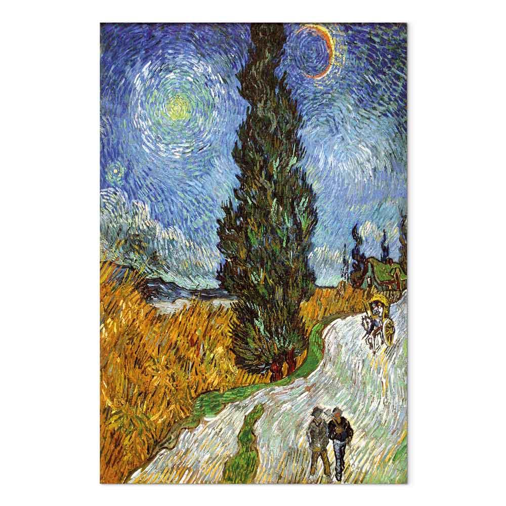 Vincent van Gogh billede på lærred - Vej med cypres og stjerne - 40 x 60 cm - Premium Print
