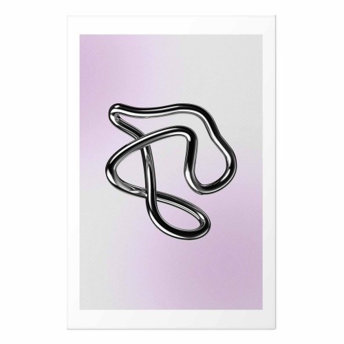 Abstrakt plakat Silver Intricacies med flydende metallisk figur på gradientbaggrund