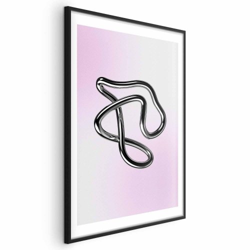 Abstrakt plakat Silver Intricacies med flydende metallisk figur på gradientbaggrund