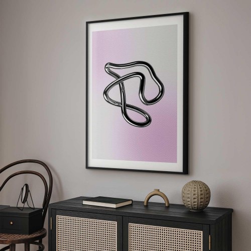 Abstrakt plakat Silver Intricacies med flydende metallisk figur på gradientbaggrund