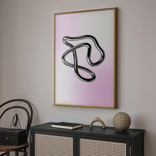 Abstrakt plakat Silver Intricacies med flydende metallisk figur på gradientbaggrund