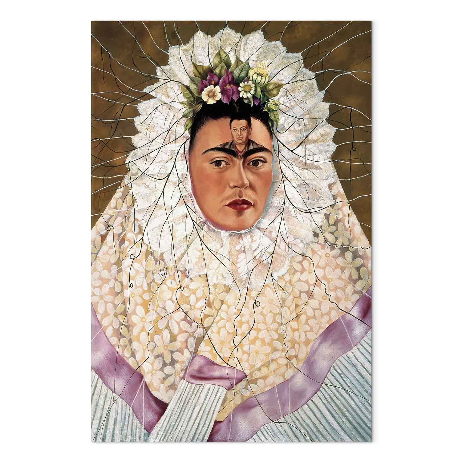 Lærredsbillede - Frida Kahlo - Selvportræt som tehuana - Diego i mine tanker - 60 x 90 cm - Akustisk