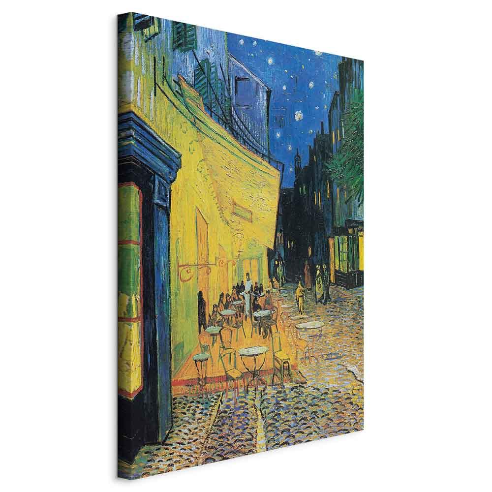 Billede på lærred med Vincent van Gogh-motivet Caféterrasse om natten - vægdekoration reproduktion - 80 x 120 cm - På italiensk lærred