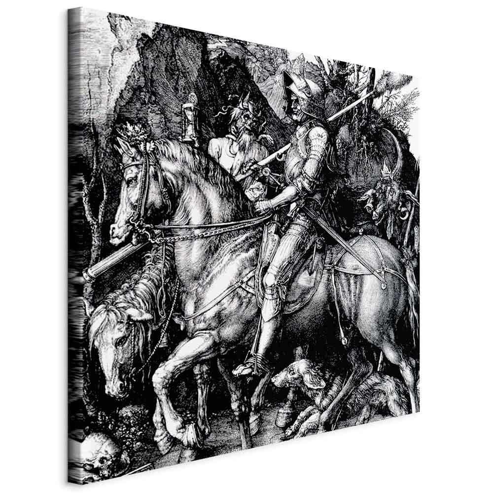 Albrecht Dürer billede på lærred - Ridder, Døden og Djævelen - 40 x 40 cm - På italiensk lærred billede