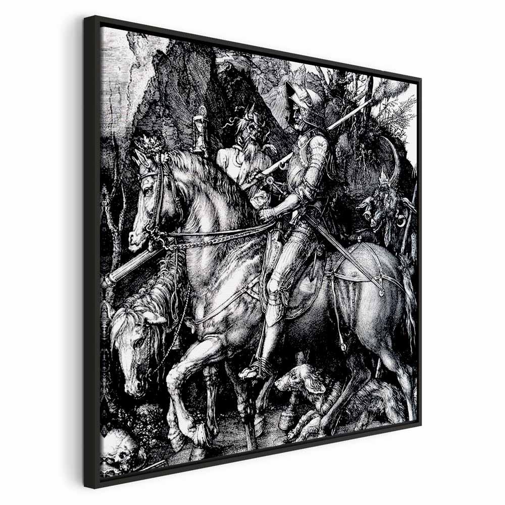 Albrecht Dürer billede på lærred - Ridder, Døden og Djævelen - 80 x 80 cm - I en sort træramme billede