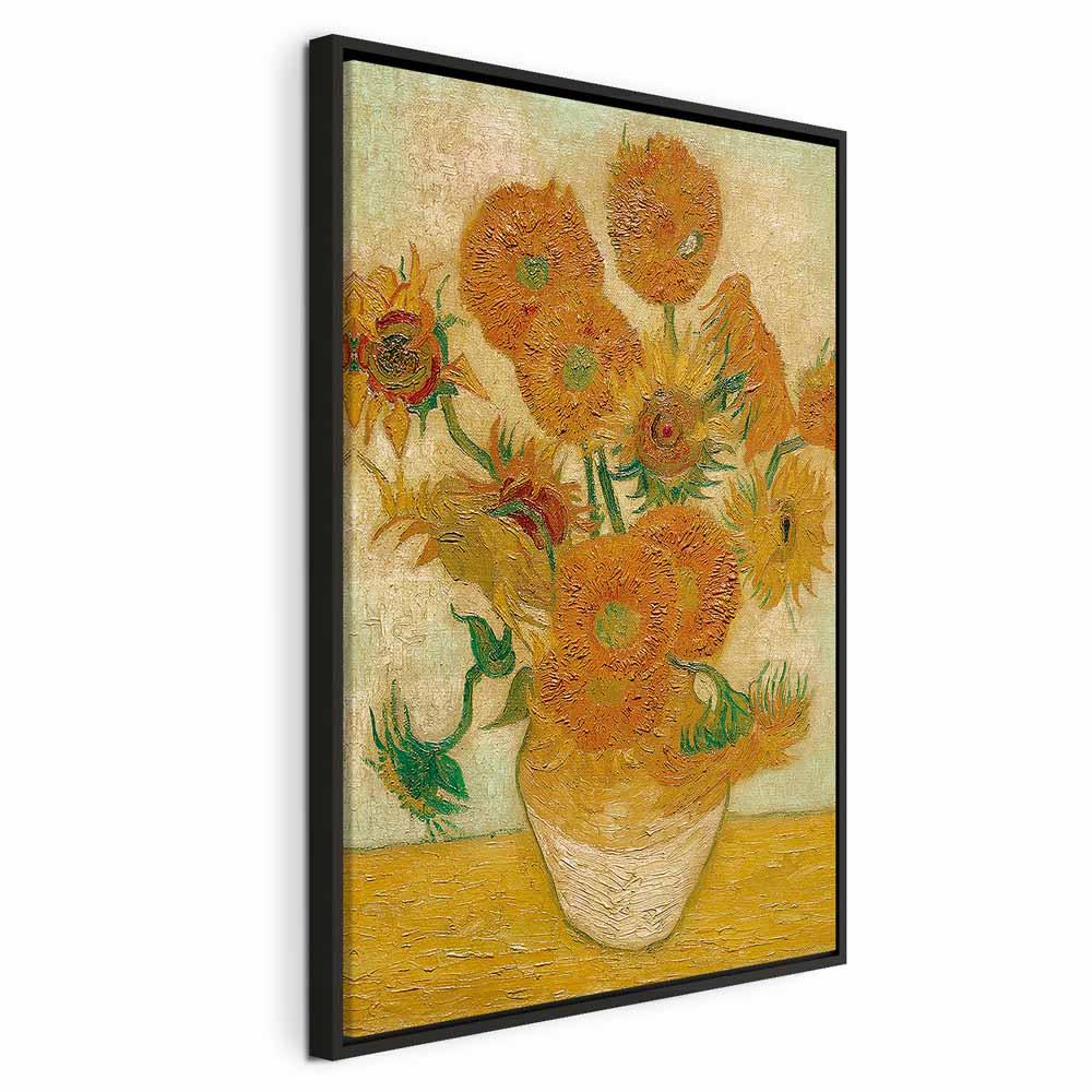 Vincent van Gogh - Sunflowers III billede på lærred, reproduktion til vægdekoration i flere varianter - 40 x 60 cm - I en sort træramme