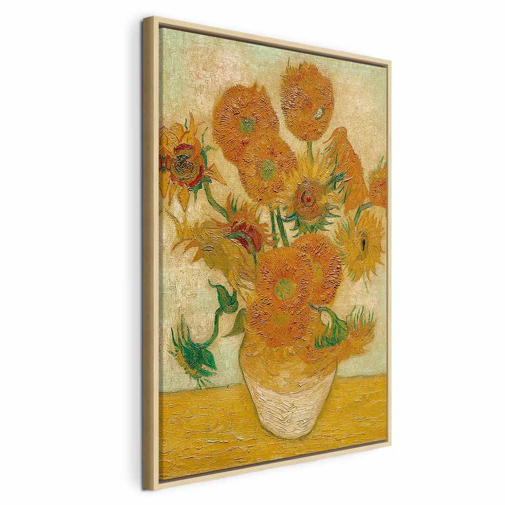 Vincent van Gogh - Sunflowers III billede på lærred, reproduktion til vægdekoration i flere varianter - 80 x 120 cm - I en naturlig træramme