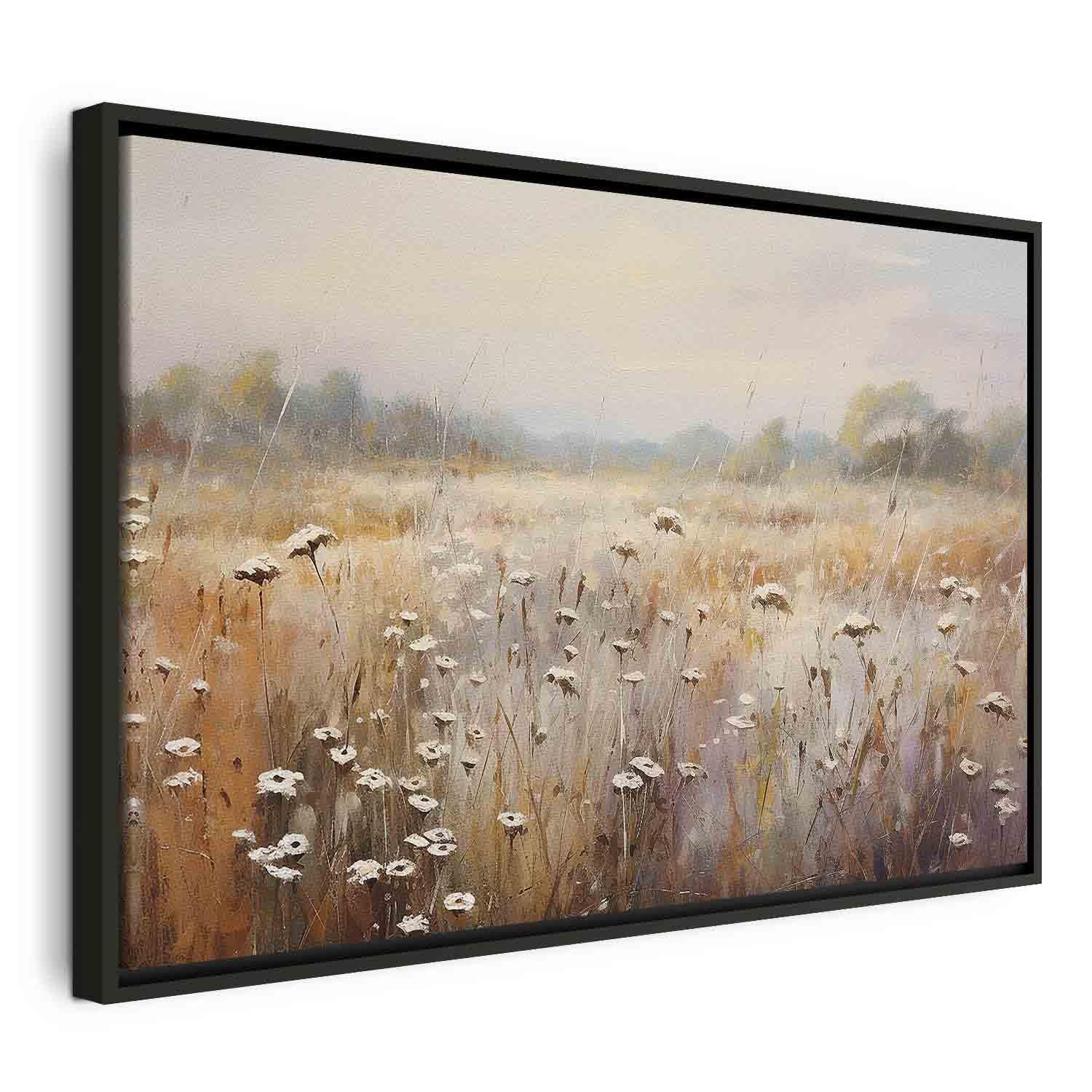 Billede på lærred - impressionistisk englandskab i pastelfarver, vægdekoration med landskabsmotiv - 120 x 80 cm - I en sort træramme