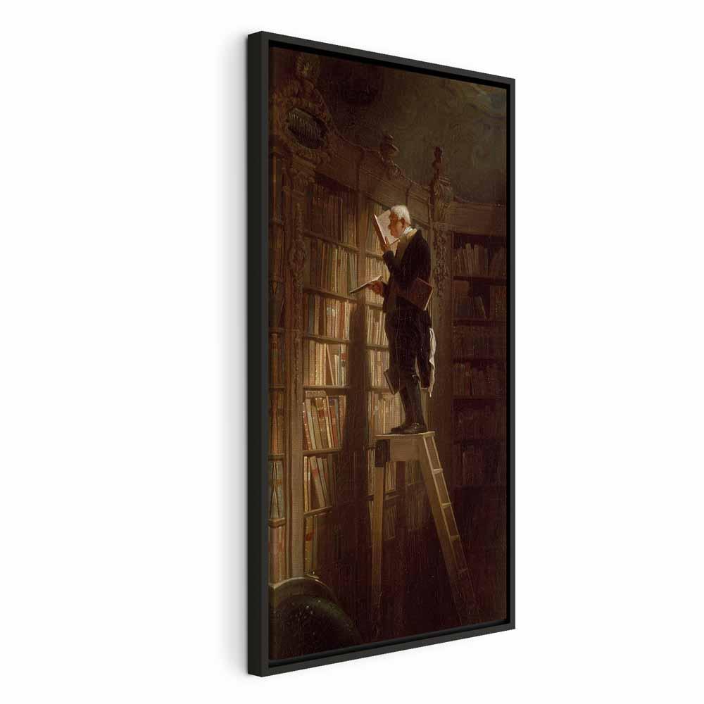 Lærredsbillede Carl Spitzweg - Bogormen, reproduktion i flere størrelser og varianter - 40 x 80 cm - I en sort træramme
