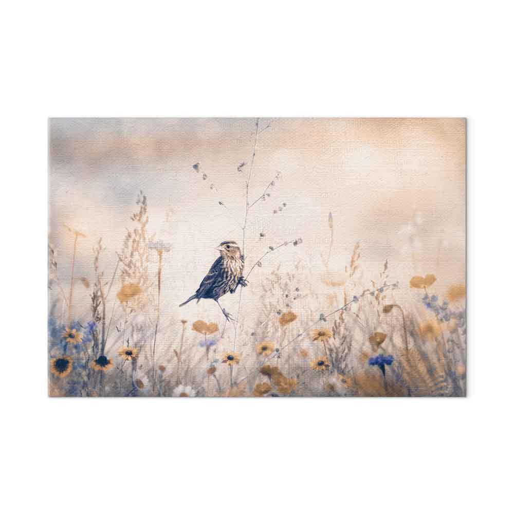 Lærredsbillede August Melody med fugl og blomster - 60 x 40 cm - Premium Print billede
