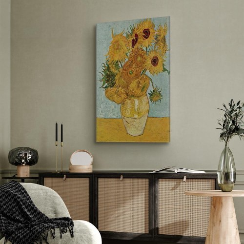 Vincent van Gogh billede på lærred - Stilleben med en vase med tolv solsikker III
