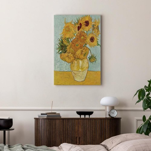 Vincent van Gogh billede på lærred - Stilleben med en vase med tolv solsikker III