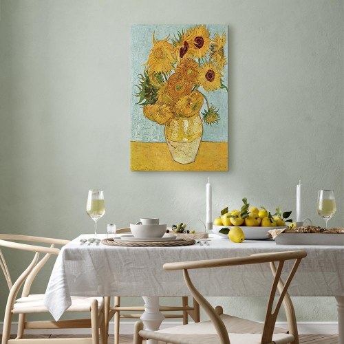 Vincent van Gogh billede på lærred - Stilleben med en vase med tolv solsikker III