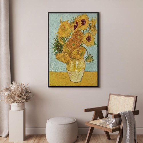Vincent van Gogh billede på lærred - Stilleben med en vase med tolv solsikker III