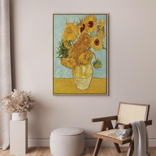 Vincent van Gogh billede på lærred - Stilleben med en vase med tolv solsikker III