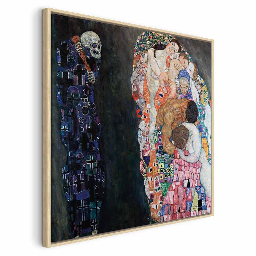 Gustav Klimt billede på lærred - Død og liv - 80 x 80 cm - I en naturlig træramme billede